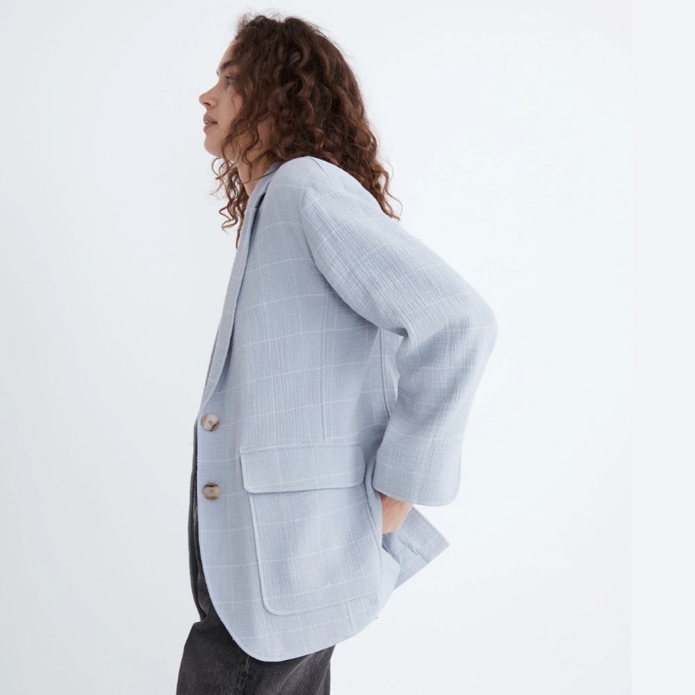 Madewell Cotton-Linen Relaxed Larsen Blazer in Windowpane Size L
